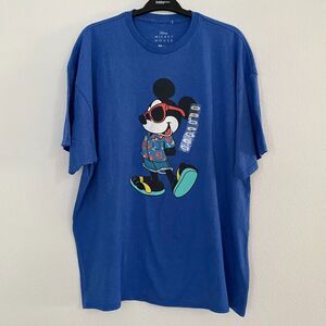 Disney  Graphic T Shirt Men's XXL Blue‎  Cool Glasses Mickey Mouse